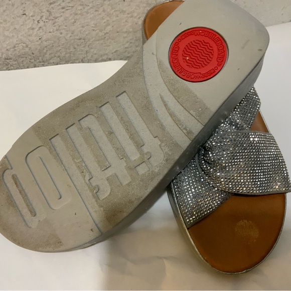 Fitflops TWISS Gold Rhinestone Bling Glitter Brown Leather Twist Platform Slid - Picture 6 of 9